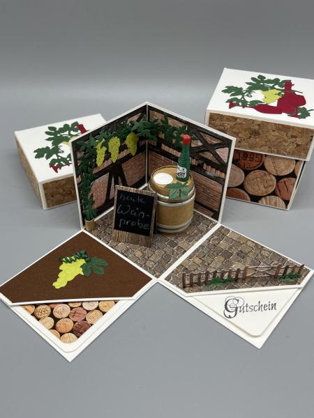 Exlposionsbox Weinhof Geschenk Gutschein Weinprobe Korken offen